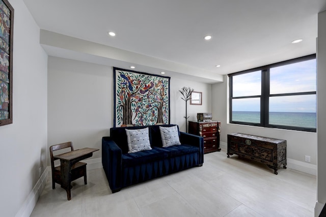 living room with a water view