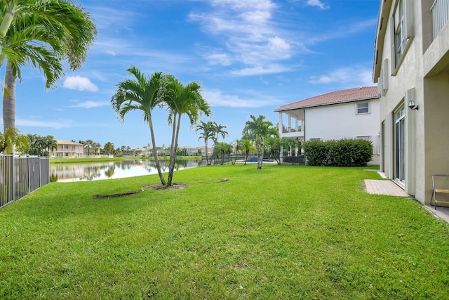 view of yard with a water view