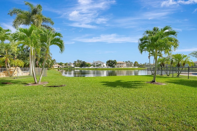 view of yard with a water view