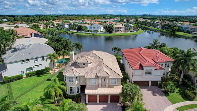 aerial view with a water view