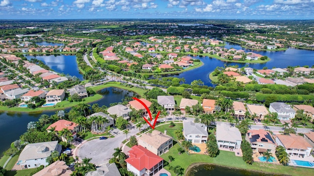 aerial view with a water view