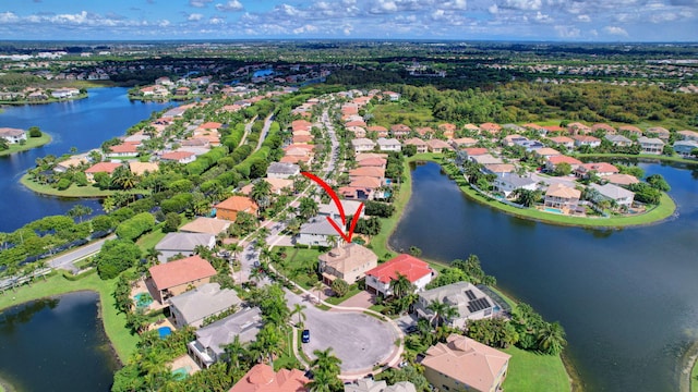 bird's eye view featuring a water view