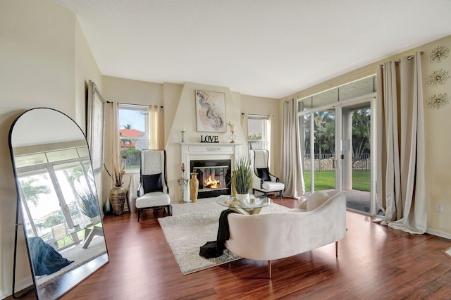 living room featuring dark hardwood / wood-style floors