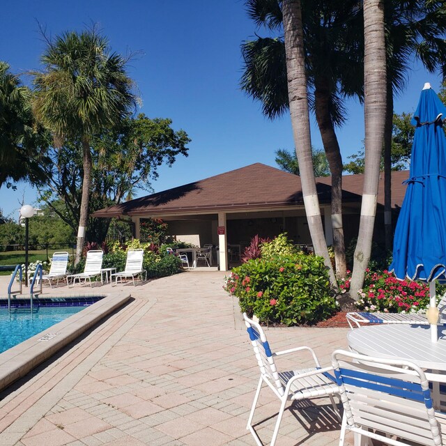 view of swimming pool with a patio