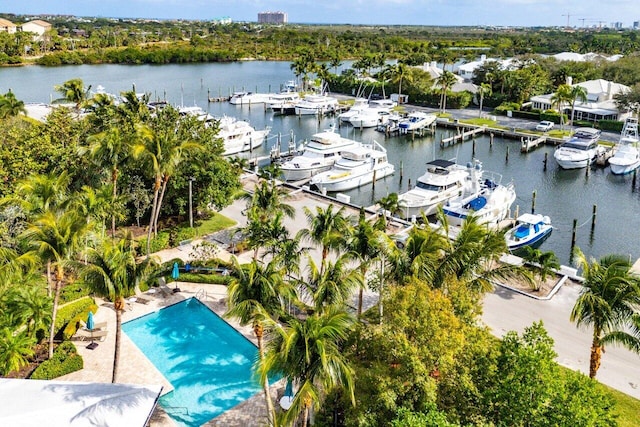 aerial view featuring a water view