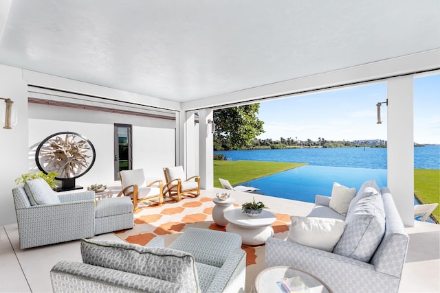 living room with a water view