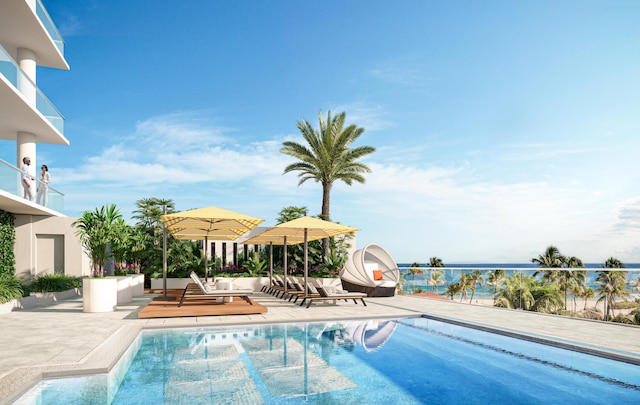 view of swimming pool with a patio