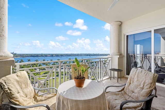 balcony with a water view