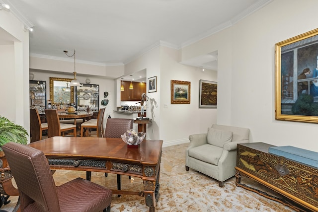 dining room with ornamental molding