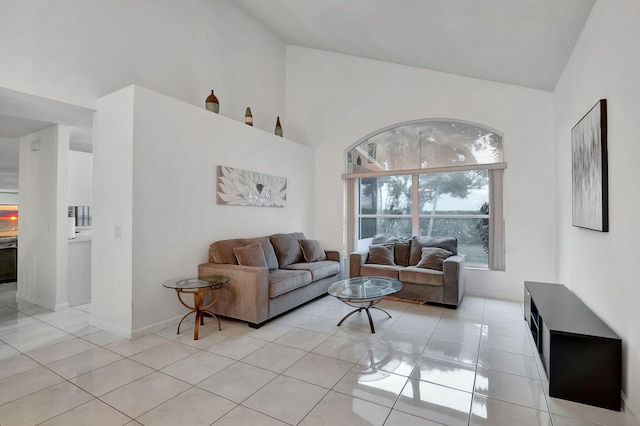 living room with light tile patterned flooring