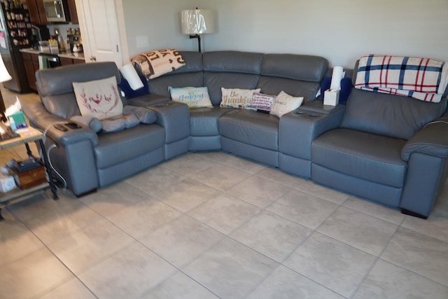 living room featuring light tile patterned floors