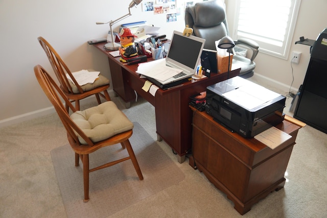 office area featuring light carpet