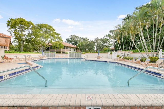 view of pool featuring a patio