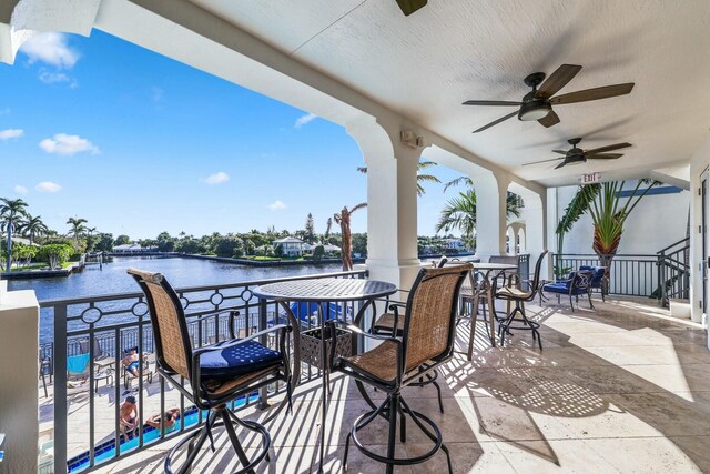 3016 Waterside Cir, Boynton Beach, FL 33435 - view of patio with a water view and ceiling fan