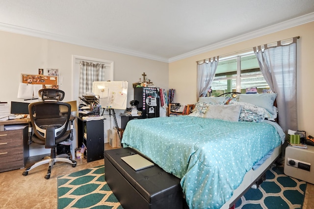 bedroom with crown molding