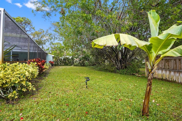 view of yard with glass enclosure