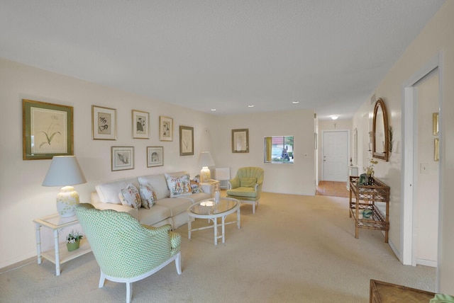 living room featuring light colored carpet