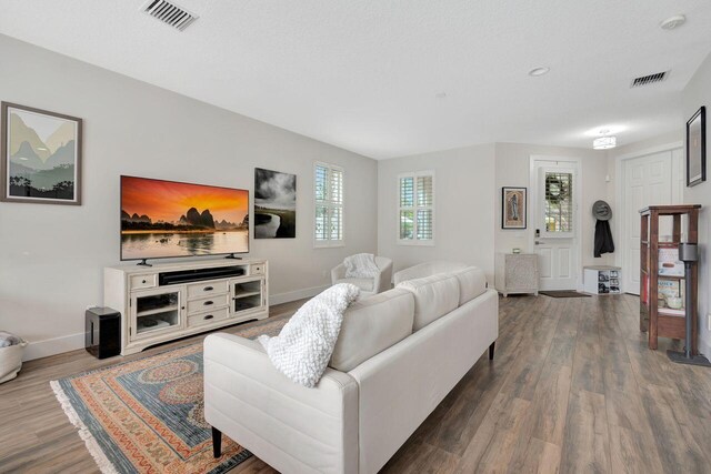 living room with hardwood / wood-style floors