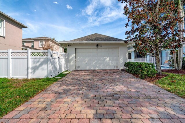 exterior space with a garage