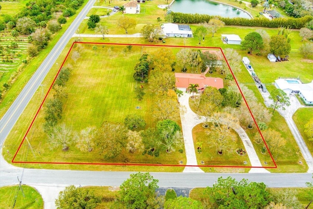 aerial view with a water view