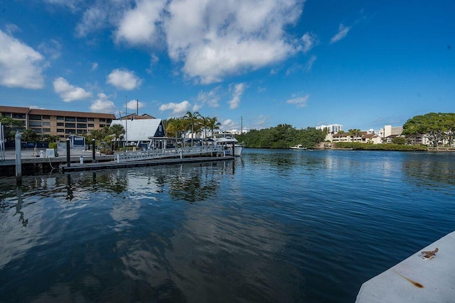 property view of water featuring a boat dock