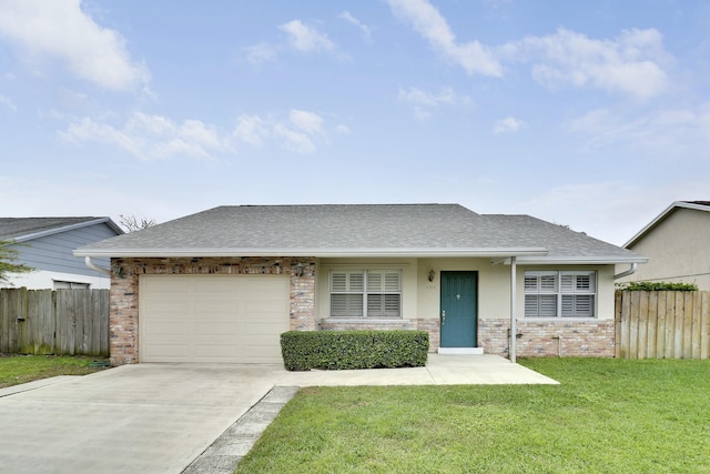 view of front of house featuring a front yard and a garage