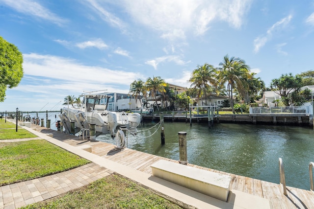 view of dock with a water view