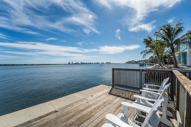 dock area with a water view