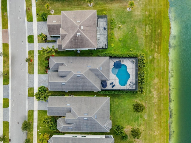 aerial view featuring a water view