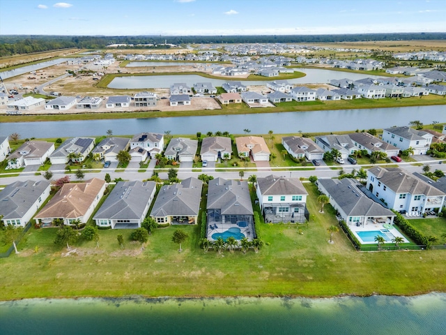 aerial view with a water view