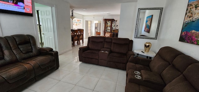 living room featuring light tile patterned floors