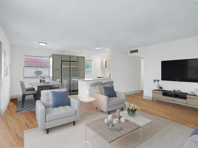 living room with light hardwood / wood-style flooring