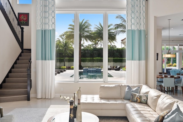 living room featuring a wealth of natural light