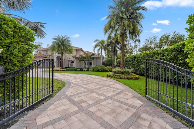 view of gate with a yard