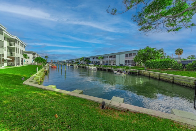 water view with a boat dock