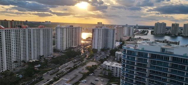 property's view of city featuring a water view