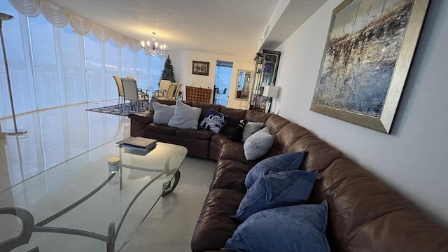 living room with a notable chandelier