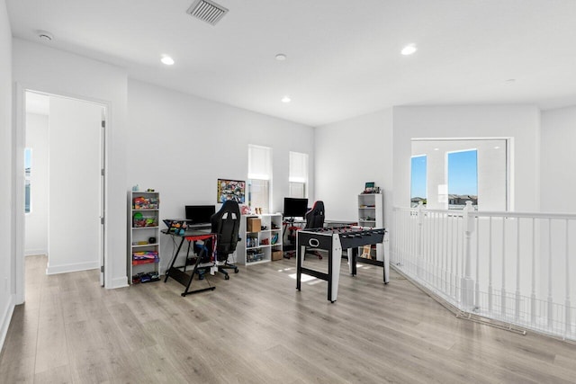 office area featuring light hardwood / wood-style floors