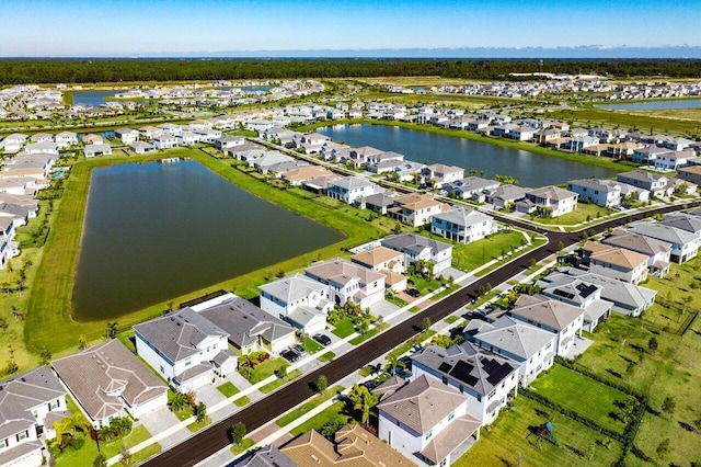 aerial view with a water view