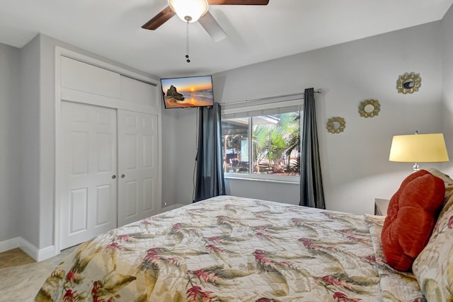 bedroom with a closet and ceiling fan