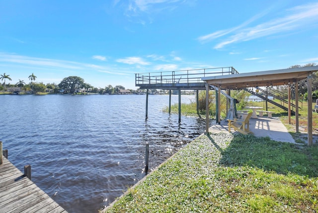 view of dock with a water view