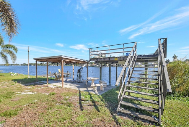 dock area with a water view