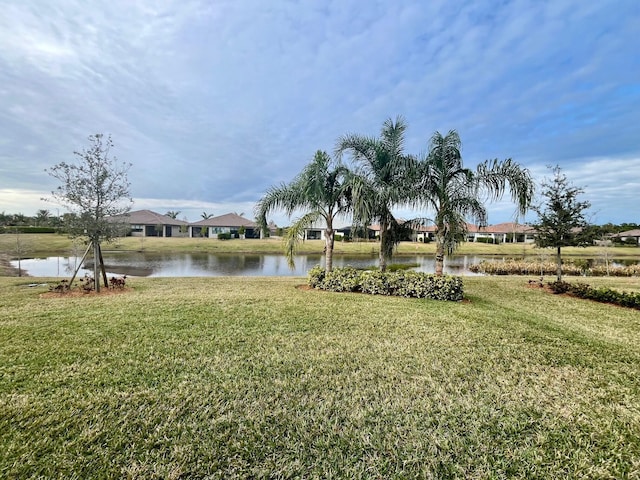 view of yard with a water view