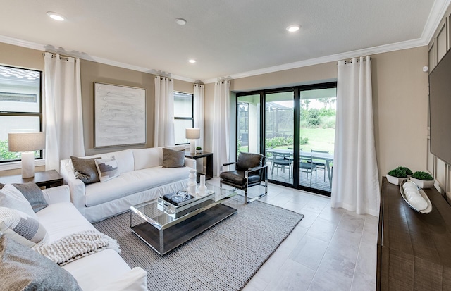 living room featuring ornamental molding