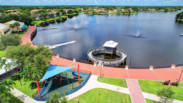 bird's eye view featuring a water view