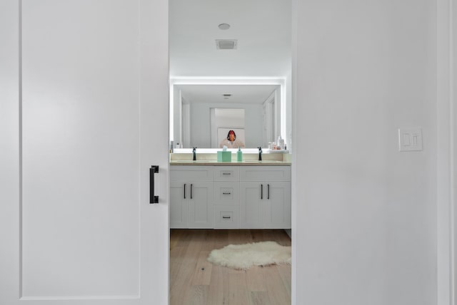 bathroom featuring hardwood / wood-style flooring and vanity