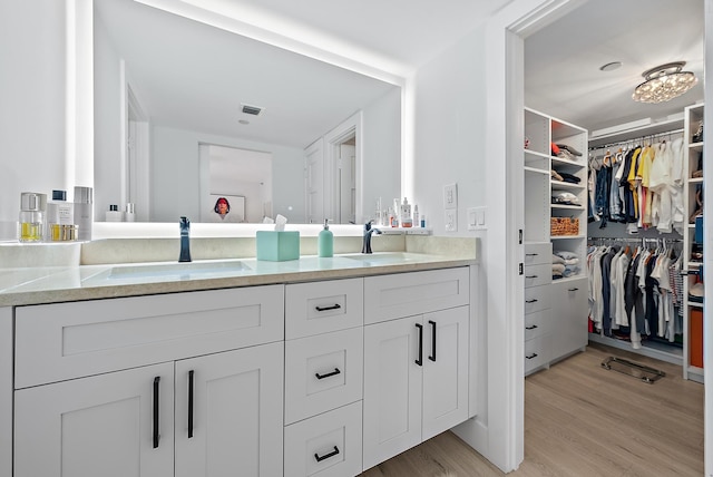 bathroom featuring hardwood / wood-style flooring and vanity