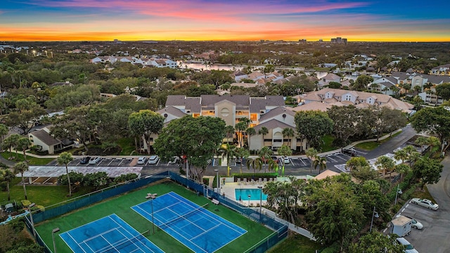 view of aerial view at dusk