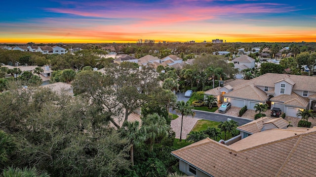 view of aerial view at dusk