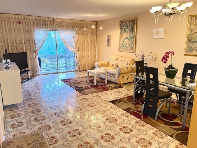 living room featuring a chandelier